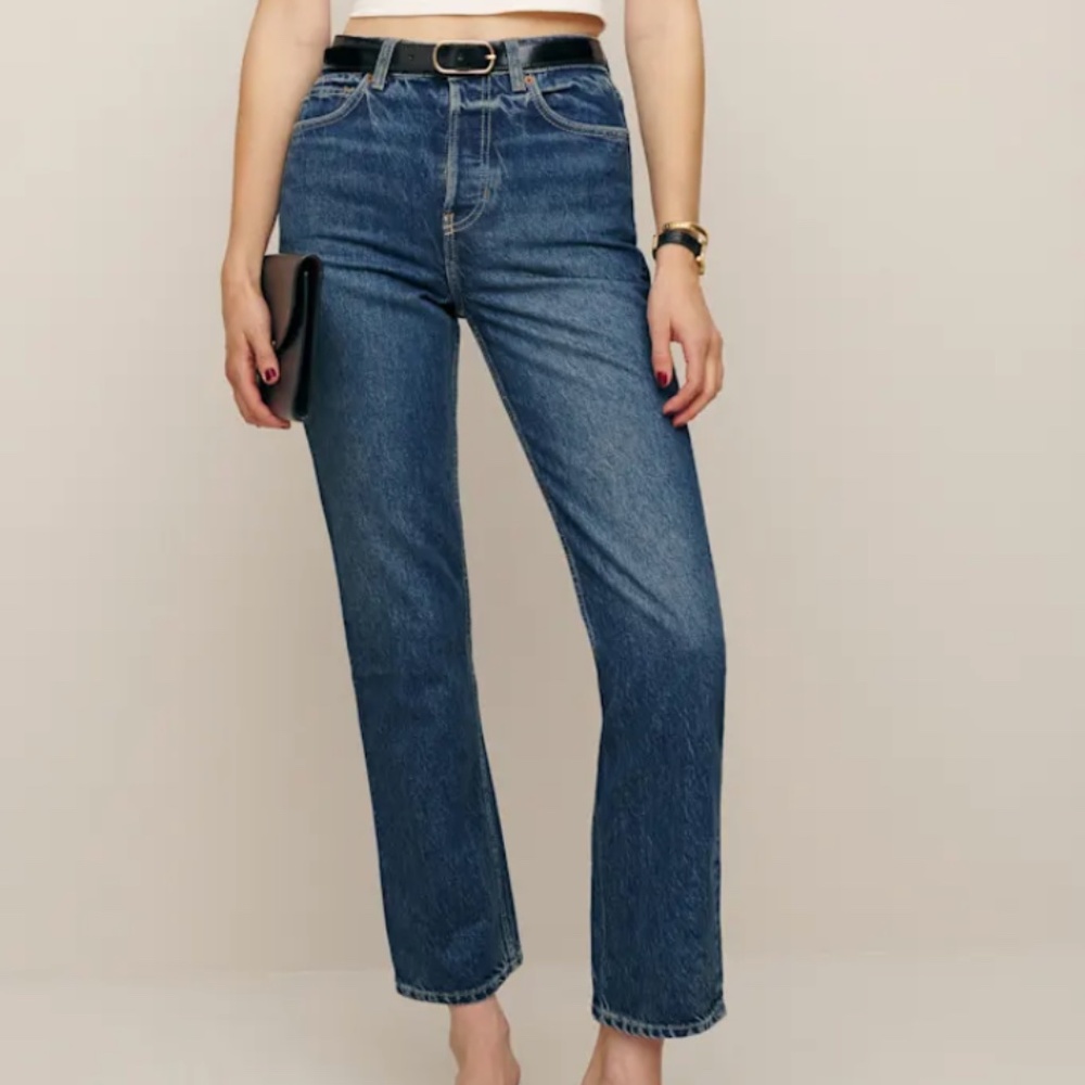 Reformation Cynthia High Rise Straight Cropped Jeans Blue - Size 29